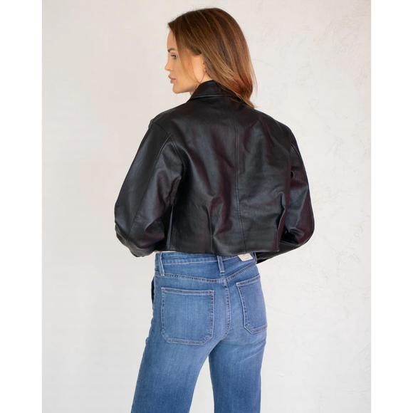 NEW SAGE THE LABEL evolving vegan leather crop shacket in black - Picture 2 of 2